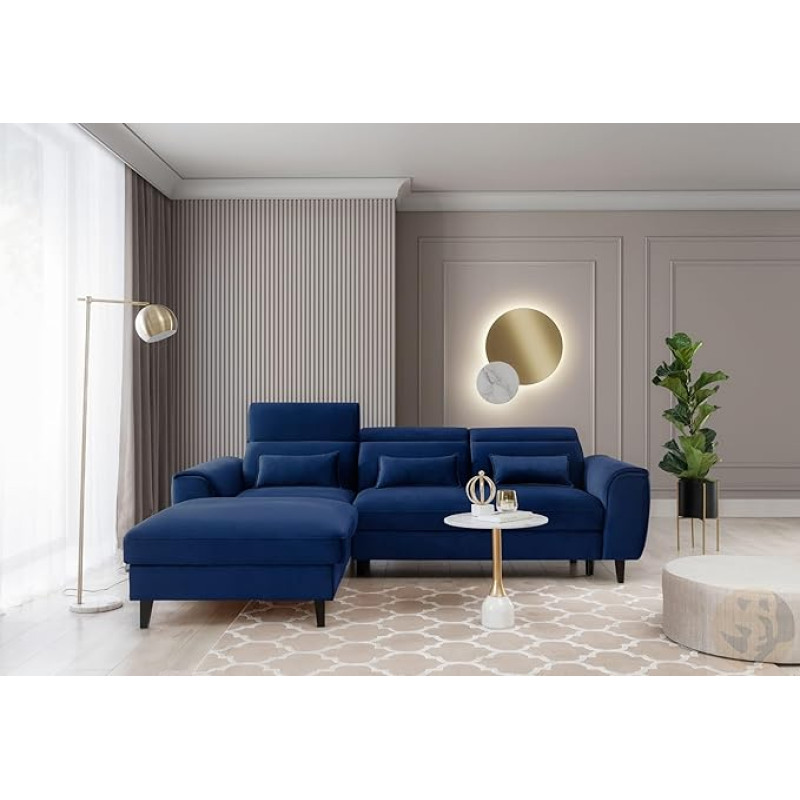 FRIDERIK-EU Corner Sofa with Sleep Function and Bed Box [Left - Dark Blue] Living Room Furniture, Sofas & Couches, Corner Sofa, Corner Couch with Sleep Function, Sofa Bed with Bed Box