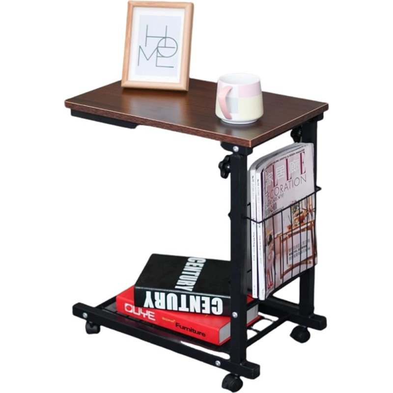 WMLBK C Shape Sofa Side Table Mobile Bedside Table Versatile Furniture for Small Spaces Living Room 56~76cm (Brown)