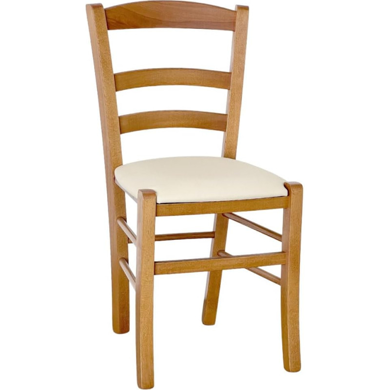 OKAFFAREFATTO MADDALONI Wooden Chair Light Walnut with Beige Faux Leather Seat