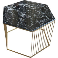 CAFIEDR Coffee Table Living Room Metal Sofa Table Geometric Design Marble Gold 61 x 61 x 47 cm