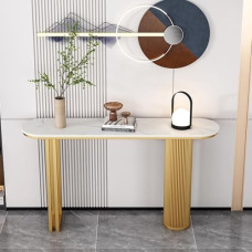 Narrow Console Tables, Home Decor, Lightweight Luxury Nordic Stone Top Entrance Table with Golden Iron Frame, Coffee Table Behind Sofa, Rounded Corners for Hallway, Sleep