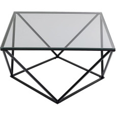 Kare Cristallo Designer Coffee Table, Black, Living Room Table, Side Table, ESG Glass Table Top, Steel Frame, Square, 45 x 80 x 80 cm (H x W x D)