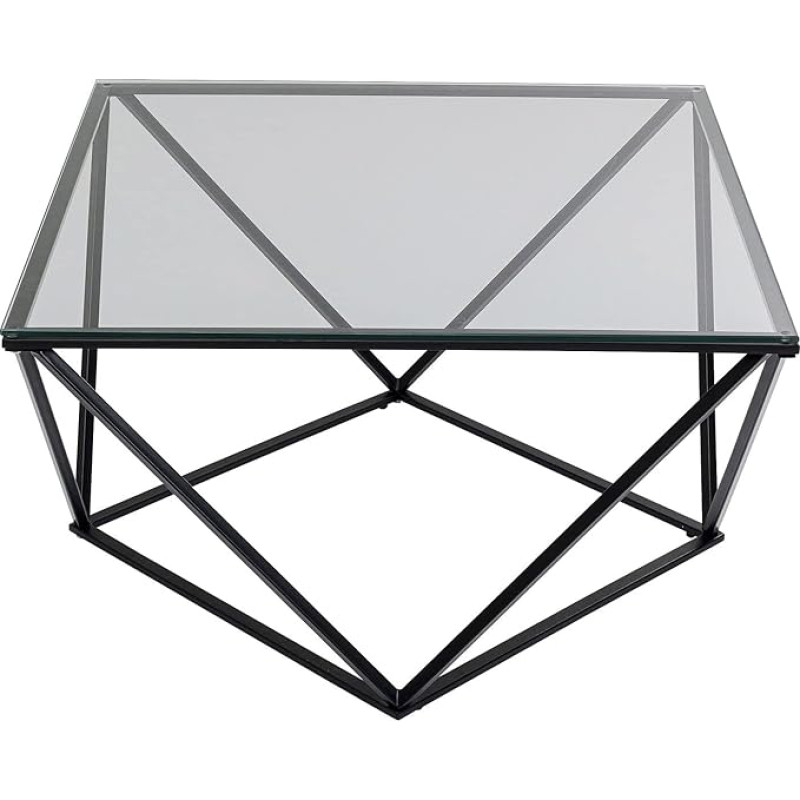 Kare Cristallo Designer Coffee Table, Black, Living Room Table, Side Table, ESG Glass Table Top, Steel Frame, Square, 45 x 80 x 80 cm (H x W x D)