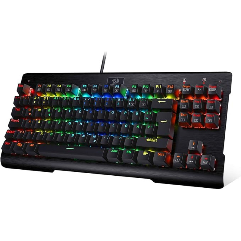 Redragon K561 VISNU QWERTZ Mechanical Gaming Keyboard, Anti-Ghosting 87 Keys, RGB Backlight, Wired Compact Keyboard with Clicky Blue Switch for Laptop, Windows and PC Games