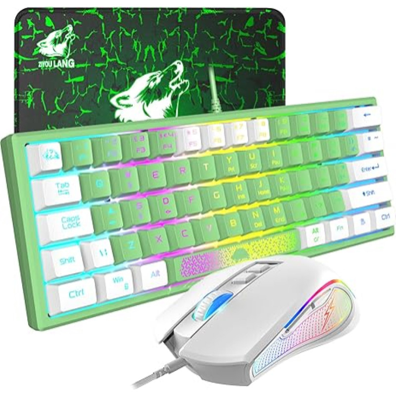 ZIYOU LANG PC Keyboard Mouse with Cable, Mice, Keyboards & Input Devices, Gaming Keyboard Mouse Mechanical Feel, Keyboard Mouse up to 3600 DPI, Optical 7 Buttons PC, Laptop, Computer, Green