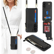 SailorTech mobiiltelefoni ümbris Samsung Galaxy A35 5G ümbris kaardipesaga, Samsung Galaxy A35 5G ümbris reguleeritava kaelakeega, Samsung A35 5G mobiiltelefoni ümbris koos tõmblukuga rahakotiga, must