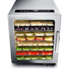 Arendo - Stainless steel dehydrator 8-fold - 500 watts with temperature control - dehydrator for food meat fruits fruit mushrooms - timer up to 24 hours - 8 compartments - GS - dehydrator