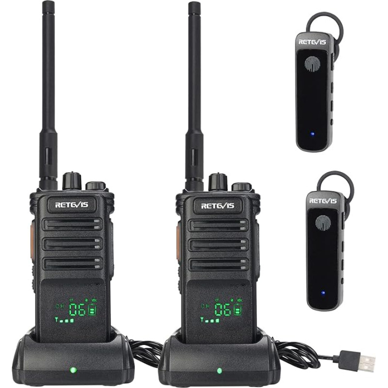 Retevis RB689 raadio, pikamaa käsiraadio koos juhtmeta kõrvaklappidega, 2600 mAh, VOX, taskulamp, Walkie Talkie tootmisele, ohutusele (must, 2 tk)