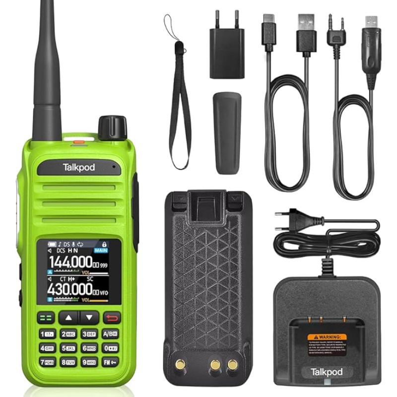 Talkpod A36plus 8W Dual Band Radio 3200 mAh akuga, suure ulatusega käsiraadio täiskasvanutele Walkie Talkies sisaldab täielikku komplekti (roheline)