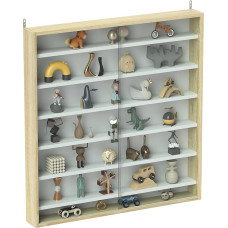 HOMCOM 7-Etagen Wandvitrine, Vitrine mit 6 verstellbaren Einlegeböden, Glastüren für Home Office Ornamente 83x80cm, Eiche