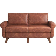 Skokliz Grained Leather Sofa Upholstered 2 Seater Sofa Modern Couch Luxury Classic for Living Room Bedroom Apartment Office (80 x 165 x 78 cm, Light Brown)