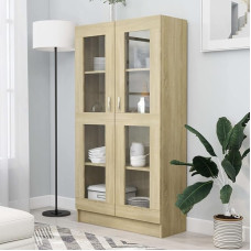 Camerina Sonoma Oak Display Cabinet 82.5 x 30.5 x 150 cm Wood Material Bookcase with Doors Living Room Display Cabinet
