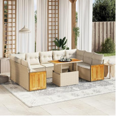 Homgoday Garden Sofa Set 10 Pieces with Cushions in Beige Polyrattan Sofa Bed Living Room Couch Set Sofas for Outdoor Garden Furniture j Model3274103