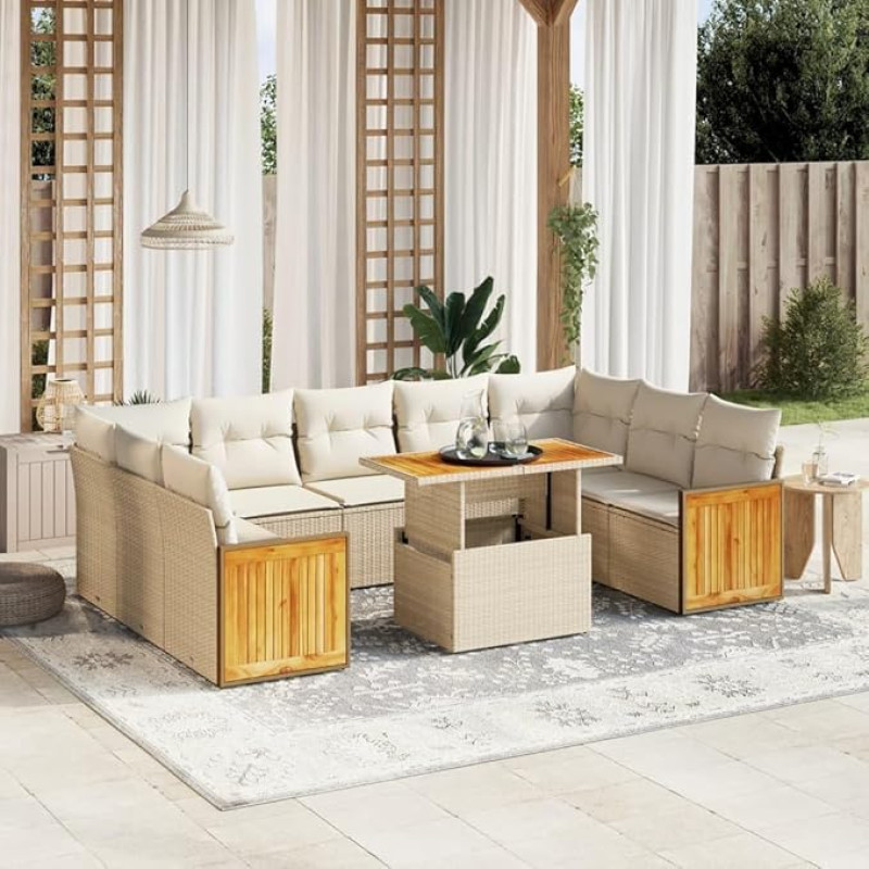 Homgoday Garden Sofa Set 10 Pieces with Cushions in Beige Polyrattan Sofa Bed Living Room Couch Set Sofas for Outdoor Garden Furniture j Model3274103
