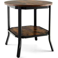 GOPLUS Round Coffee Table with Storage Space, 2-Tier Side Table with Open Shelf & Steel Legs, Sofa Table with Spacious Table Top for Living Room Bedroom, Easy to Assemble, Brown