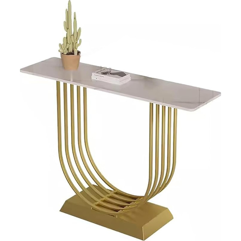 zxhrybh Modern Console Table, Console Table with Marble Accent, Hallway Table with Geometric Metal Legs, for Living Room, Hallway, Entrance (Gold, 39.3 inches/100 cm)