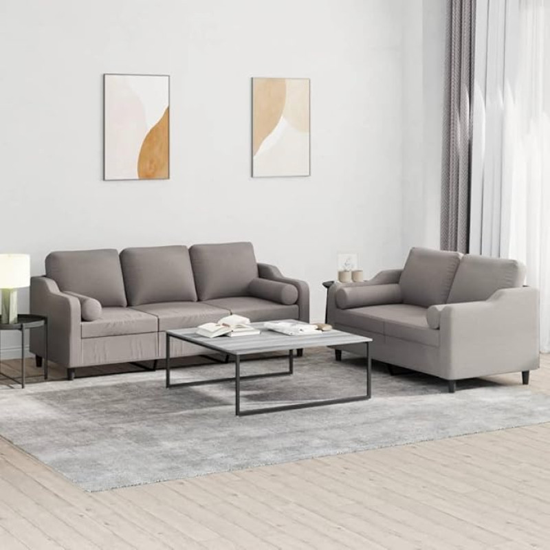Juroupi 2-TLG. Sofagarnitur mit Kissen Sofa Wohnzimmer Sitzgruppe Wohnzimmer Sofa Set Sofas FüR Wohnzimmer Taupe Stoff - 3201857