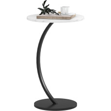 HOMCOM C-förmiger Beistelltisch, runder Nachttisch mit Marmoreffekt, moderner Couchtisch, Sofa-Beistelltisch mit Metallrahmen, für Wohnzimmer, Schlafzimmer, Büro, Weiß