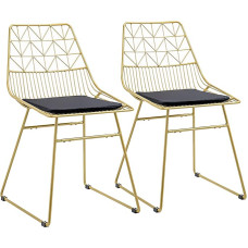 HOMCOM Luxury Dining Room Chairs, Set of 2, Metal Wire Kitchen Chairs with Removable Velvet Cushion, Cut-Out Backrest and Steel Frame for Dining Room, Gold Tone