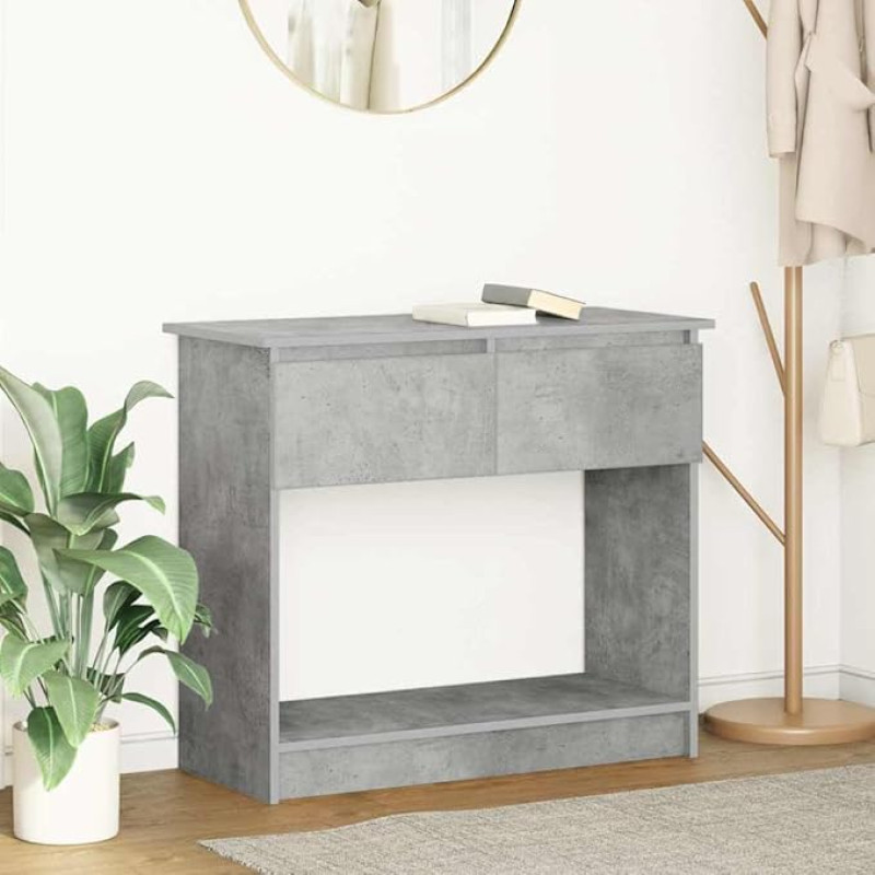 Makastle Narrow Console Table with 2 Drawers and 1 Shelf, Entrance Table, Hallway Table, Exhibition Table, Sofa Table for Living Room, Concrete Grey, 85.5 x 38.5 x 74.5 cm
