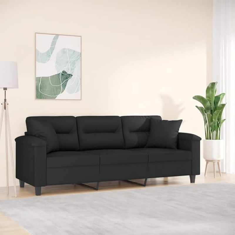 ZEYUAN 3-Sitzer-Sofa mit Kissen Schwarz 180 cm Mikrofasergewebe, Loungesofa, Sofas & Couches, Relaxsofa, Couch für Wohnzimmer, Couch Mit - 3200980
