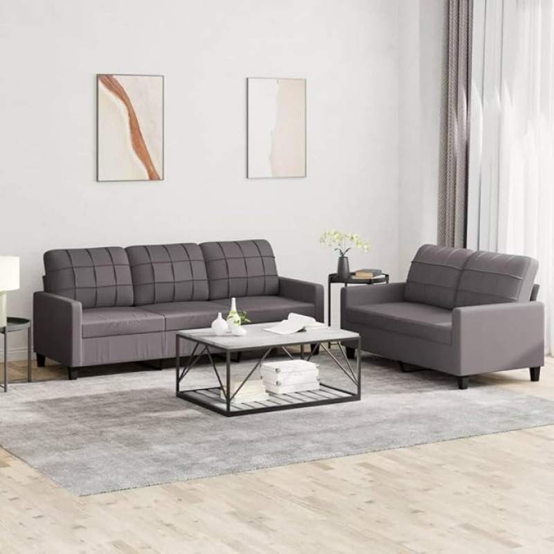ZEYUAN 2-Piece Sofa Set with Cushions Grey Faux Leather Sofa Bed Sofa Bed Couch Couch Sofa Bed Relax Sofa Sofas & Couches 3201380