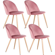 Uderkiny Set of 4 Dining Room Chairs, Velvet Dining Chairs, Dressing Chairs, Velvet Fabric, Iron Legs with Wood Grain, Suitable for Office/Cafe/Kitchen/Living Room/Dining Room/Bedroom (Pink, 4)