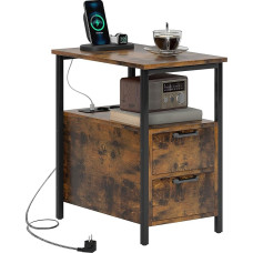 HOMCOM Side Table with Charging Station USB Port and Socket Bedside Table with 2 Drawers and Open Shelf for Living Room Bedroom Rustic Brown
