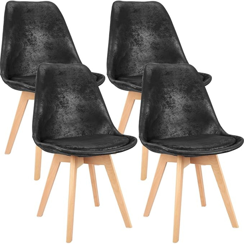 ANVOFONG Set of 4 Dining Room Chairs, Solid Beech Wood Legs, Scandinavian Retro Design, Comfortable Shell Chair, Elegant Kitchen Chair, Dining Room Chair for Dining Table, Black