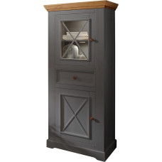 Woodroom Display Cabinet in Solid Pine White Standing Glass Display Case (W x H x D) 79 x 177 x 42 cm