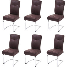 Mendler Set of 6 Dining Room Chairs HWC-G56 Kitchen Chair Cantilever Chair Textile Suede Look Brown