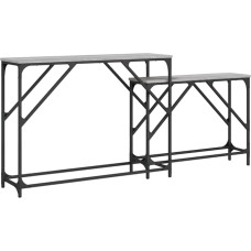Pack of 2 Narrow Console Tables with Metal Frame, Side Table, Vintage Hallway Table, Small Exhibition Table, Sofa Table, Industrial Long Entrance Table for Entrance, Hallway, Grey Sonoma