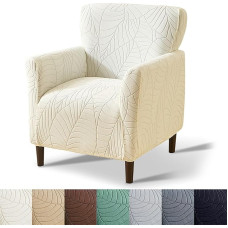 BHCCY Premium Stretch-Samt-Schonbezüge-Set, Jacquard-Sesselbezüge mit rutschfester Unterseite (haustier-/kinderfreundlich), Beige, 1 Stück