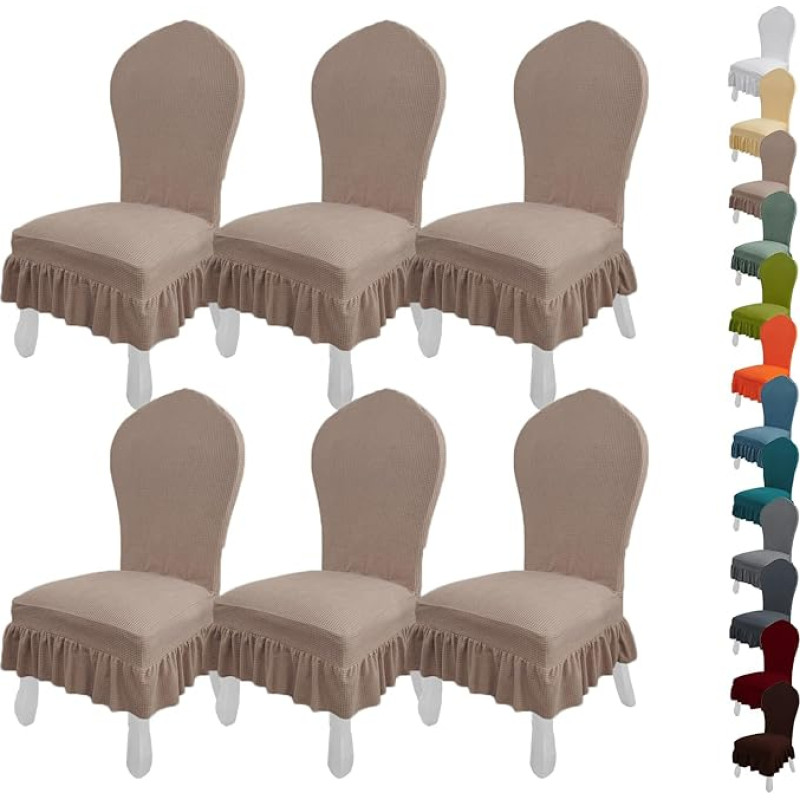 ouxei Stretch-Esszimmerstuhlhussen Mit Gebogener Rückenlehne Und Elastischem Rock, 2-6er-Set, Einfarbige Schoner(C 6pcs)