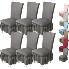 ouxei Einfarbige Stuhlhussen Mit Rock, Set Mit 1/2/4/6 – Dehnbare, Verdickte Schonbezüge Für Stühle Mit Gerader Rückenlehne, Für Zuhause Und Hotels(Gray 6pcs)