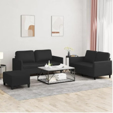 Brokky 3-TLG. Sofagarnitur mit Kissen Sofa Wohnzimmer Sitzgruppe Wohnzimmer Sofa Set Sofas FüR Wohnzimmer Schwarz Kunstlederer