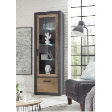 Newfurn Chestnut Wood Decor Anthracite Standing Display Cabinet Vintage Industrial - 65 x 200 x 35 cm (W x H x D) - Display Cabinet Glass Display Cabinet Highboard - Living Room Bedroom Hallway Dining