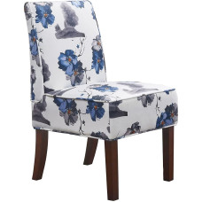 Gokivp Upholstered Dining Chair, Single Tufted Chair with Solid Wood Legs and Padded Seat, White Velvet with Ink Color Pattern, Armless Accent Chair for Living Room, Bedroom, Kitchen
