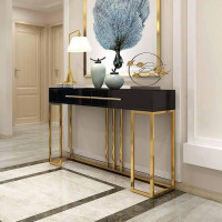 RUYICZB Console Table with Drawer, Narrow Sofa Table with Golden Metal Frame, Entrance Table, Modern Table Behind the Couch, Accent Table for Living Room, Hallway, Entrance, Foyer, Black