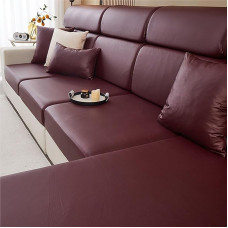JHOMHF wasserdichte Sofakissenbezüge Stretch Kratzschutzbezug aus Kunst PU Leder for L förmiges Sofa separater Kissenbezug for Wohnzimmermöbel(Wine Red,Chaise Cover)
