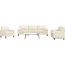Willood 3-Piece Sofa Set with Cushions and Bolsters Cream Velvet Lounge Sofa Lounge Furniture Living Room Sofas3278459