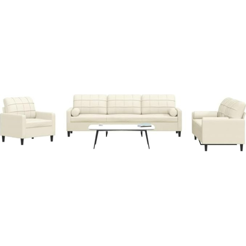 Willood 3-Piece Sofa Set with Cushions and Bolsters Cream Velvet Lounge Sofa Lounge Furniture Living Room Sofas3278459