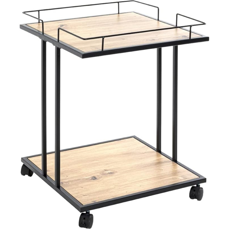 HAKU Möbel Side Table on Wheels Oak Black MDF Melamine Metal Dimensions W 45 cm x H 60 cm x D 45 cm Style: Modern