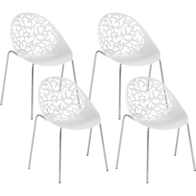 Beliani Set of 4 Modern Kitchen Dining Chairs White Plastic Cut Out Mumford