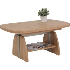 Hela Tische, Colin Functional Coffee Table, Melamine-Coated Wood Material, Oak Decor, Shelf Extendible 107-156, Height Adjustable with Lift 53-69 cm