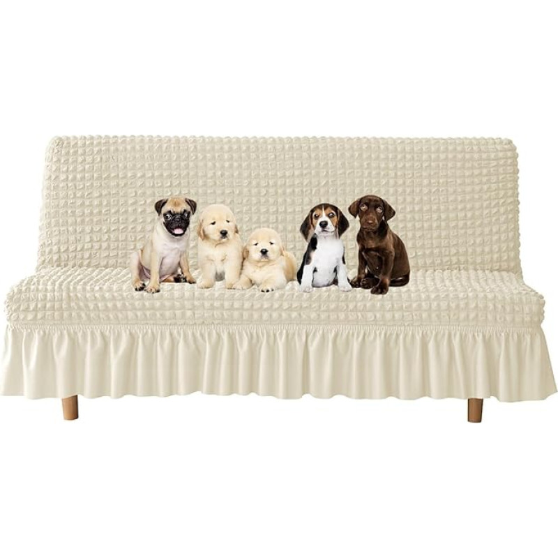 JHOMHF Haustierfreundlicher Futon Schonbezug for Hunde dehnbarer Sofabezug ohne Armlehnen kratzfester strapazierfähiger Stoff universelle Passform for Sofas(Beige,Large)