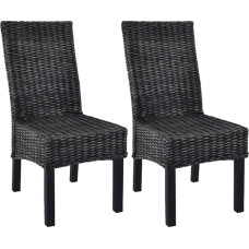 vidaXL Set of 2 Black Rattan Cubu & Mango Wood Dining Chairs