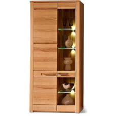 moebel-eins Nestor Plus Standing Display Cabinet, Partially Solid Material, Varnished Heartwood Beech