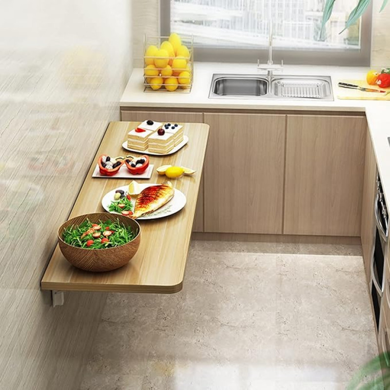 Klapptisch, platzsparend, wandmontiert, Esstisch, kompakter Computer-Arbeitsplatz für kleine Räume, zusammenklappbar, Küche, Wohnzimmer, Waschtisch (Farbe: Walnuss)