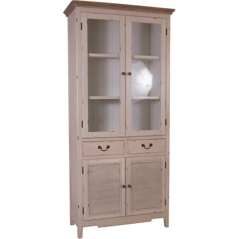 Linde Country Style Wooden Display Cabinet Vintage Look Cream White